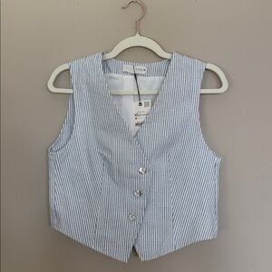 NWT Zara Blue and White Striped Button Vest